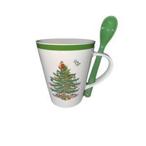 Spode Christmas Tree Mug and Spoon Set 14 Fl Oz New/Never Used